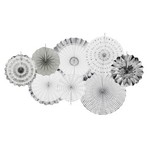 Unique Bargains Round Pattern Decoration Hanging Paper Fans Party Set 8 Pcs - 1 of 4