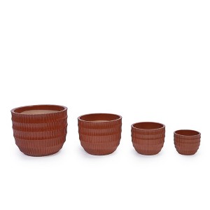NAYSAYE Planter Set of 4 Ceramic Flowerpot Sleek Glossy Design for Indoor Outdoor Garden, Coral, 14.2"*14.2"*11.5" - 1 of 4