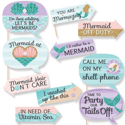 Big Dot of Happiness Funny Let's Be Mermaids - Baby Shower or Birthday Party Photo Booth Props Kit - 10 Piece