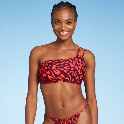 Women's Strappy One Shoulder Bikini Top - Shade & Shore™ Red Animal Print