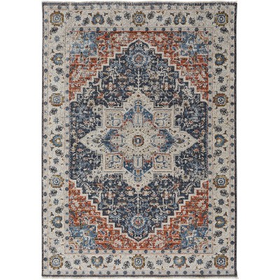 Kaia Transitional Medallion Ivory/Blue/Red Area Rug