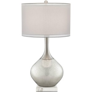 Possini Euro Design Swift Modern Table Lamp with Square White Marble Riser 30 1/2" Tall Glass Chrome Drum Shade for Bedroom Living Room House Home - 1 of 4