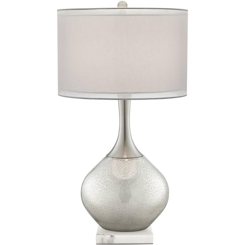 Possini Euro Design Swift Modern Table Lamp with Square White Marble Riser 30 1/2" Tall Glass Chrome Drum Shade for Bedroom Living Room House Home, 1 of 7