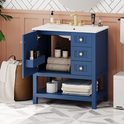NicBex Bathroom Vanity with Ceramic Sink,Bathroom Sink Vanity with 2 Drawers,30 inch Bathroom Sink Cabinet for Bathroom,Green/Blue/Black
