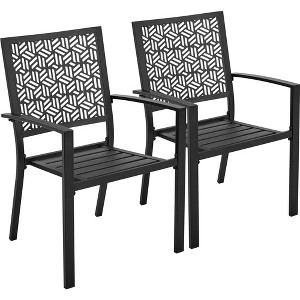Yaheetech Set of 2 Outdoor Patio Dining Chairs with Slatted Seat and Hollow Geometric Pattern Back - 1 of 4