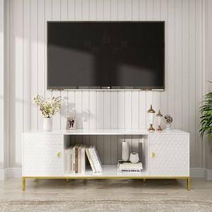 Sapphtopaz Modern TV Stand for TVs Up to 80" with Storage Cabinet Honeycomb Design Media Console with Open Shelves & Metal Legs for Living Room - 1 of 4