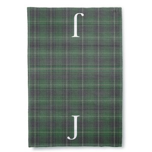 Personalization Mall Christmas Plaid Waffle Weave Kitchen Towel, Green Plaid - 1 of 4