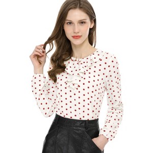 Allegra K Women's 1950s Vintage Ruffle Neck Long Sleeve Dots Chiffon Blouse - 1 of 4