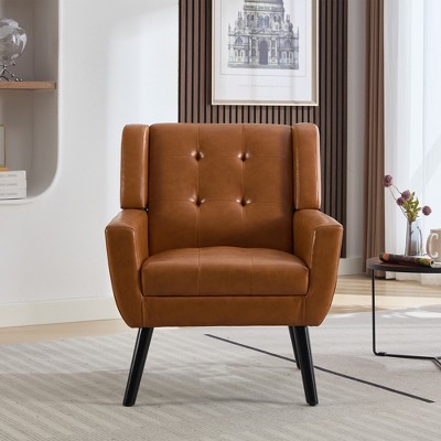 Ridstar Upholstered Modern Soft Lounge Chair & Accent Chair With Arm Support And Solid Leg-Light Brown