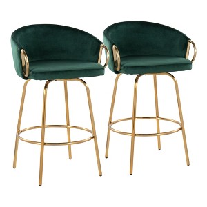 24" Velvet Contemporary/Glam Swivel Counter Stool with Low Rounded Back and Metal Frame for Kitchen or Home Bar, Set of 2 - 1 of 4