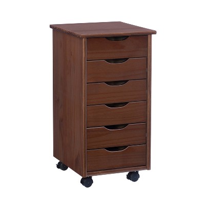 Linon 6 Drawers Cary Walnut Roll Cart