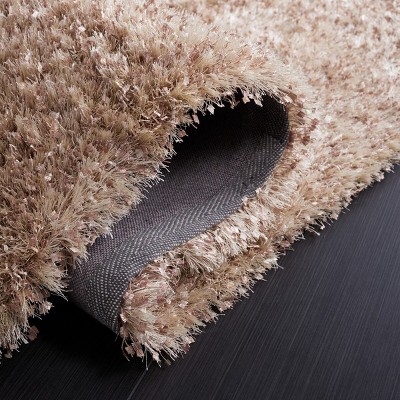 Natural Hand-Tufted Shag Synthetic Round Rug, 3' x 5'