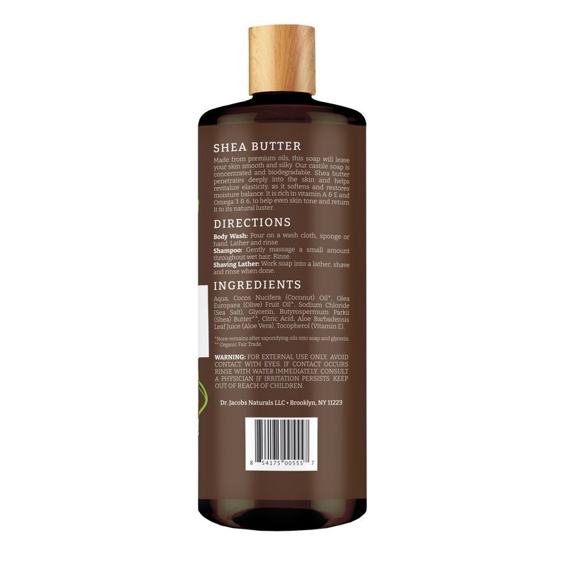 Dr Jacobs Naturals Rich Castile Shea Butter Body Wash Hypoallergenic Vegan Sulfate-Free Paraben-Free Dermatologist Recommended 32oz - Shea Butter, 2 of 6
