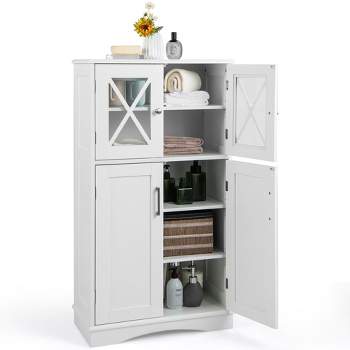 Costway Bathroom Storage Cabinet Linen Storage Cabinet with Doors and Adjustable Shelves
