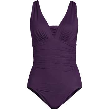 Lands' End Women's SlenderSuit Grecian Tummy Control Chlorine Resistant One Piece Swimsuit