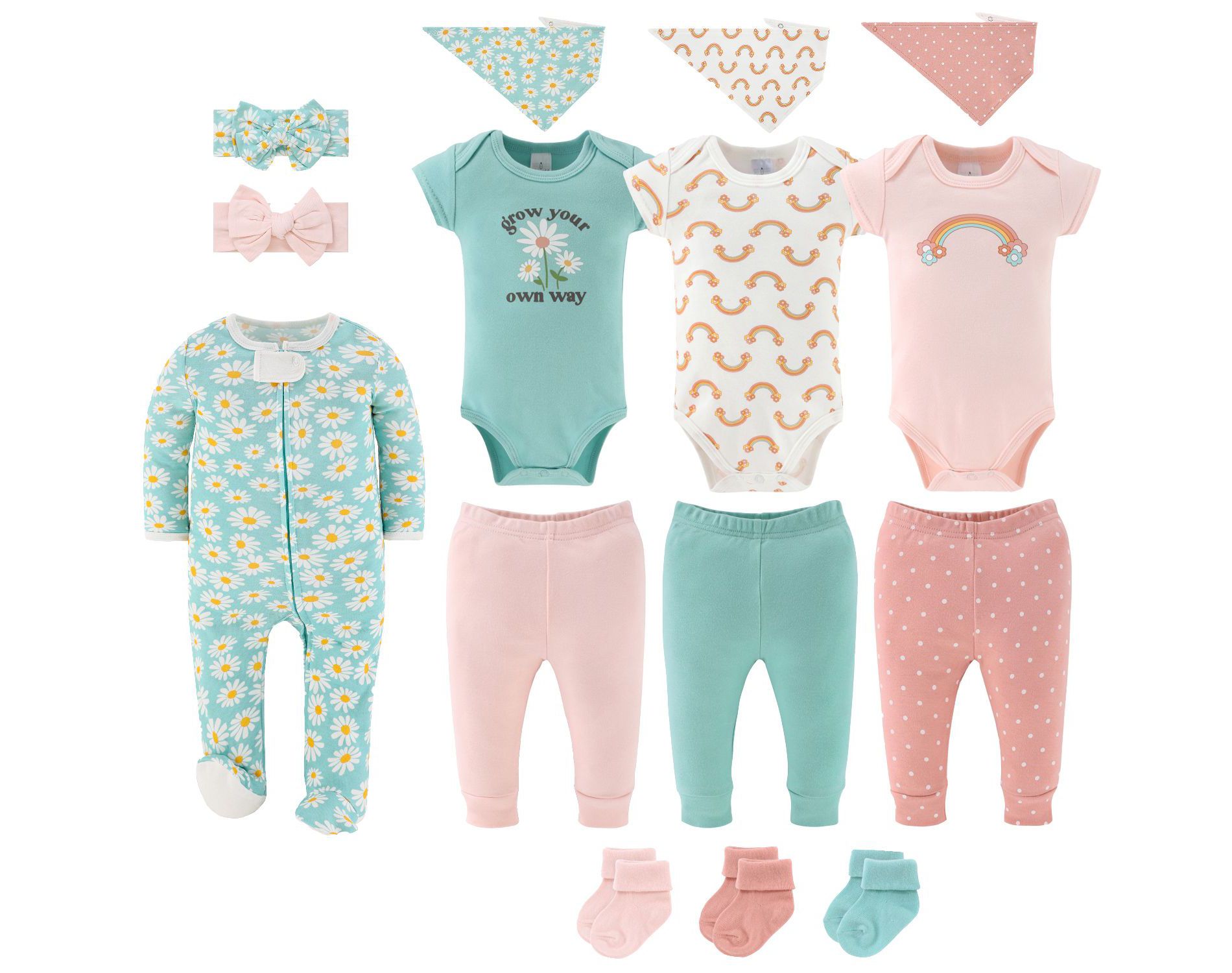 The Peanutshell Carefree Floral 15-Piece Baby Girl Clothes Set, 3-6 Months