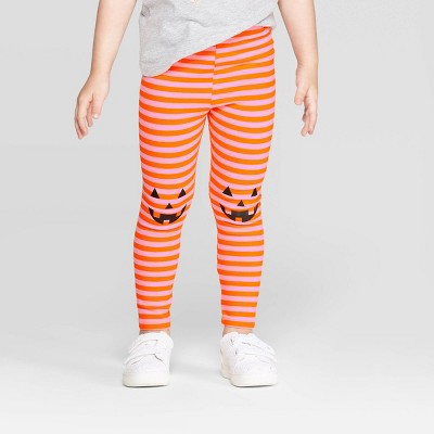 Cat & Jack Girls 12, 18M, 2T, 3T, 4T Leggings Orange Pink Stripes Jack o  Lantern