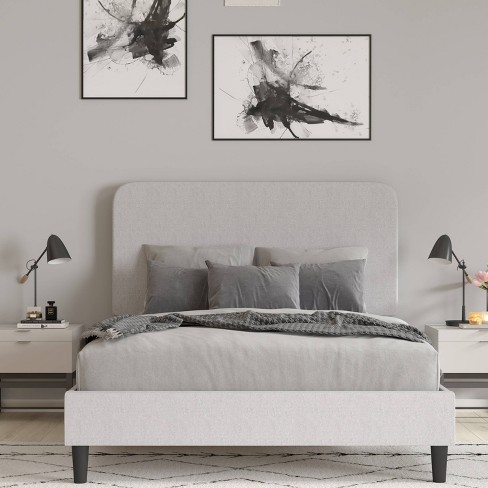 Queen Platform Bed with Headboard and Fabric Upholstered Frame 14 Wooden  Slats Light Gray - Merrick Lane