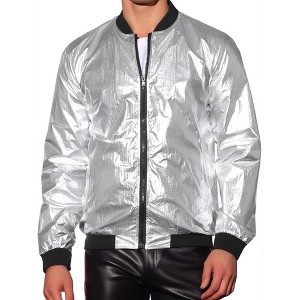 Lars Amadeus Men's Zipper Up Party Shiny Bomber Varsity Jackets - 1 of 4