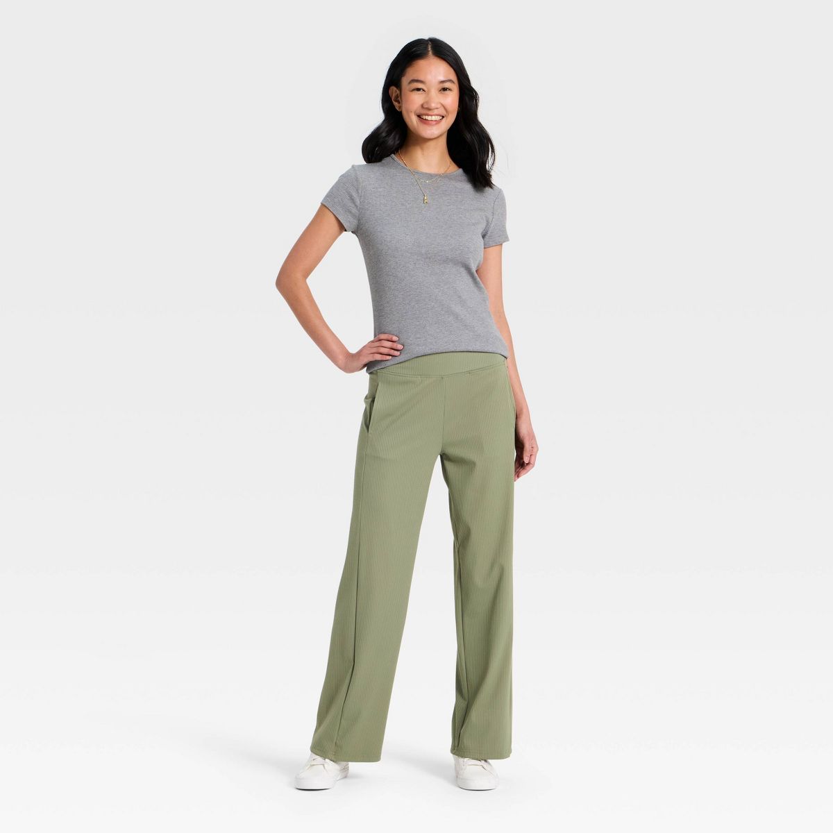 Women's Wide Leg Flat Elastic Lounge Pant with Forward Seams and Side Slit Pockets - A New Day™ - thumbnail 7