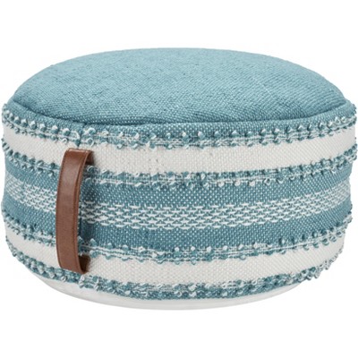 Mina Victory Turquoise & White Stripe-Knot Geometric Outdoor Pouf