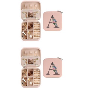 Unique Bargains Portable PU Leather Storage Display Holder Jewelry Box with Mirror Pink 3.9x3.9x2inch 2 Pcs - 1 of 4