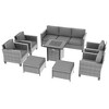 Sonkuki 8 Pieces Patio Sofa with Square Fire Pit Table and Ottomans, Wicker Conversation Couch, Light Gray Cushion - 2 of 4