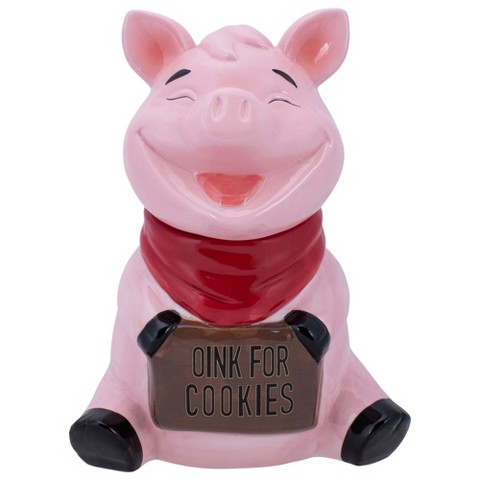 100 North Ceramic 10 inch Everyday Cookie & Candy Jar with Airtight Lid: Kitchen Canisters, Pet Treat Containers & Farmhouse Storage, Pig Sign Oink