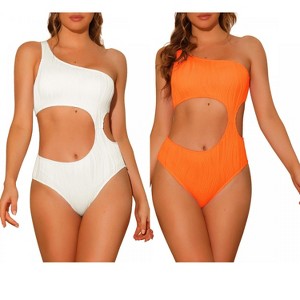 INSPIRE CHIC Women's One Shoulder Asymmetric Waist Cutout Ribbed Swimwear Monokini 1 Piece 2 Sets - 1 of 4