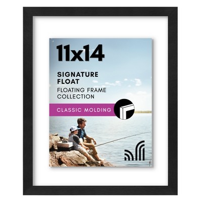 Black Engineered Wood Floating Picture Frame with Polished Glass
