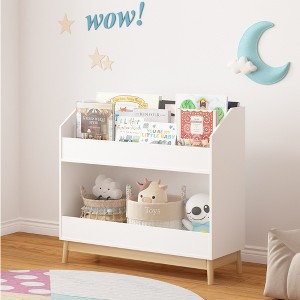 KWPZQEB Montessori Bookshelf, Toddler Book Display Shelf with Storage, 2 Tier Kids Bookshelf with 3 Dividers, Toy Organizer for Bedroom, Playroom - 1 of 4
