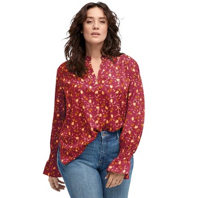 ellos Women's Plus Size Floral Notch-Neck Blouse