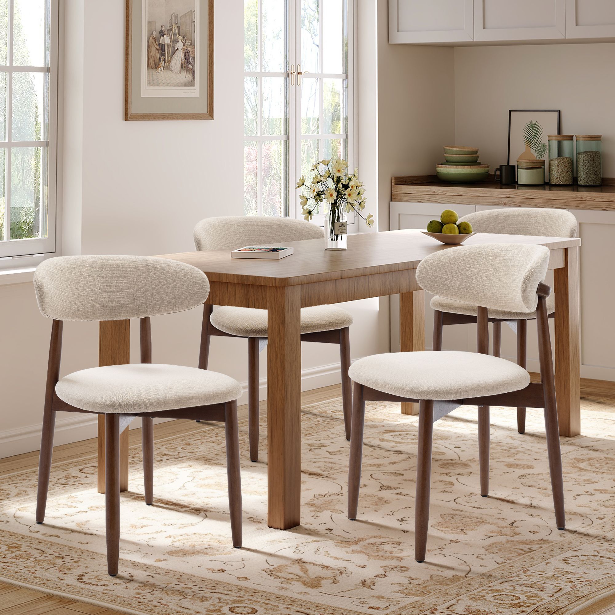 Set of 4 Modern Upholstered Dining Chairs -Fabric Seat, Solid Wood Legs with Foot Pegs, Kitchen/Cafe Side Chairs for Dining Room