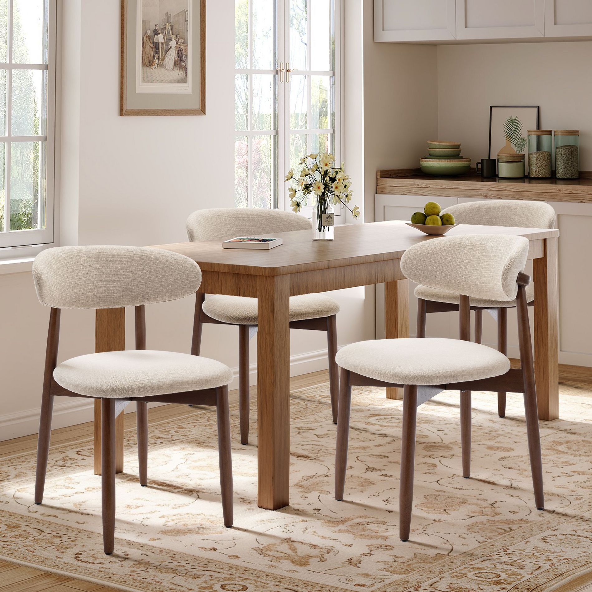 Set of 4 Modern Upholstered Dining Chairs -Fabric Seat, Solid Wood Legs with Foot Pegs, Kitchen/Cafe Side Chairs for Dining Room