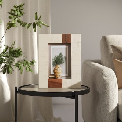 Rustic Wood & Resin Picture Frame - Casual Home Style - Tabletop or Wall Display for Home, Office, Bedroom & Living Room - 9" Ivory & Tan