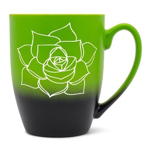 Elanze Designs Botanical Succulent Nature Coffee Cup Mug 12 Ounce Ceramic With Ombre Gradient Elegant Minimalist Echeveria Plant Silhouette Green and - 1 of 4