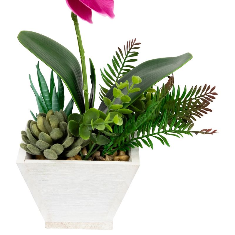 Northlight 12" Orchid with Succulent Artificial Potted Plant - Pink, 4 of 8