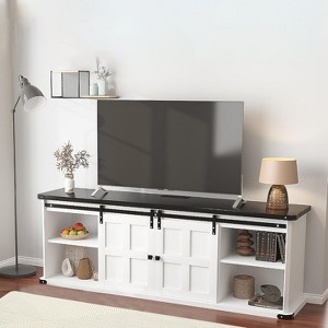 Farmhouse TV Stand for 75/80" TVs, 70" Cabinet with Storage, Sliding Barn Door, Power Outlet, Entertainment Console for Living Room - 1 of 4
