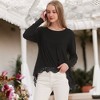 Anna-Kaci Women's Tunic Tops Long Sleeve Lace Trim U-Neck Blouse Solid Color Shirts - 3 of 4