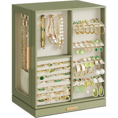 Jewelry Box 360° Rotating, with 5 Drawers, Glass Window, Vertical Jewelry Storage
