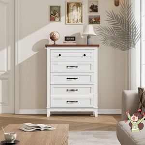 Jojoka Tall Dresser with 5 Spacious Drawers, Freestanding Wooden Storage Chest for Bedroom, Closet, Hallway - 1 of 4