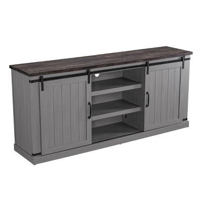 Gray Sliding Barn-Door TV Stand with Adjustable Shelves