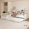 Twin Size L Shaped Daybed with Trundle and Storage Drawer, Versatile Corner Bed Frame with Bookcases, Natural/White-ModernLuxe - 2 of 4