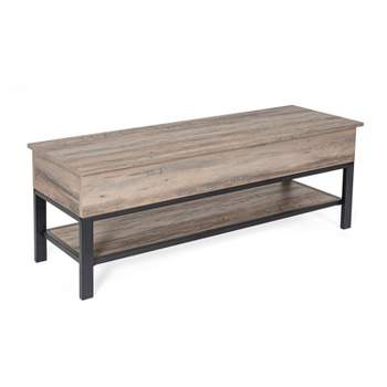 Flash Furniture Wyatt Farmhouse Entryway Storage Bench with Lower Shelf Perfect for Entryway, Mudroom, or Bedroom