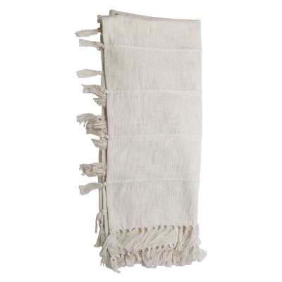 Hand Woven 50 x 60 inch Cotton Throw Blanket with Hand Tied Fringe Stripes and Hand Tied Tassels - Foreside Home & Garden
