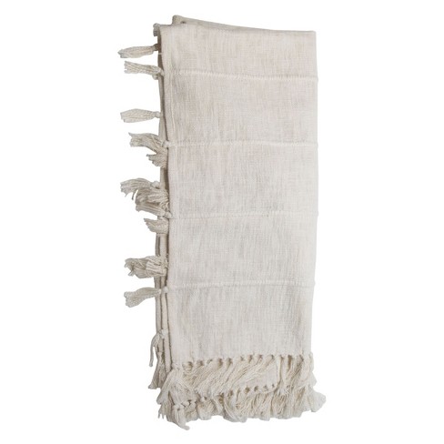 Hand Woven 50 X 60 Inch Cotton Throw Blanket With Hand Tied Fringe
