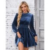 BLUEMING Womens Velvet Dress Lantern Sleeve Shirred Wasit Flared Dress Smocked Waist Dress Holiday Dress - 2 of 4