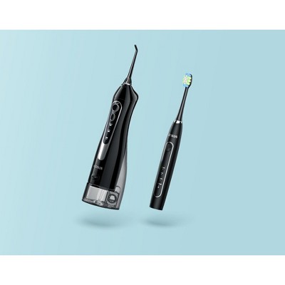 COSLUS Portable Water Flosser with Electric Toothbrush Combo: 2 in 1 Oral Clean Kit for Teeth, Braces, Gums Care Brushing & Flossing Black