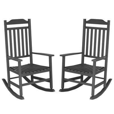 VisioGear Patio Rocking Adirondack Chair, 2-Piece Patio Rocking Chair with High Backrest, Patio Chair for Outside Garden, Black, 27.2"*33.9"*45.3"