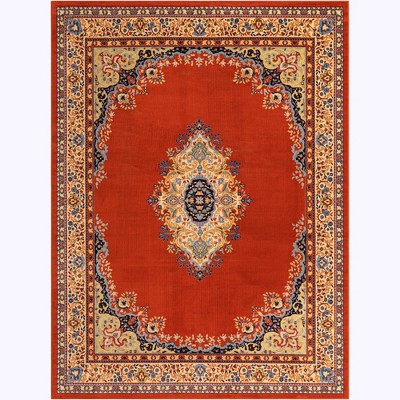 Handmade Rectangular Terracotta Medallion Stain-Resistant Rug, 10x13 ft